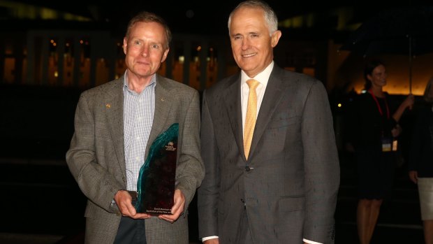 David Morrison, 2016 Australian of the Year, with Prime Minister Malcolm Turnbull at Parliament House.
