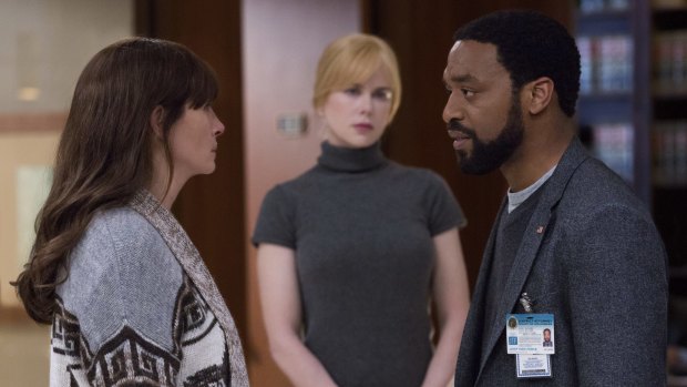 Julia Roberts (left) goes at the role with everything she has, Chiwetel Ejiofor is a cunning choice, however Nicole Kidman, who plays the district attorney seems ill at ease.