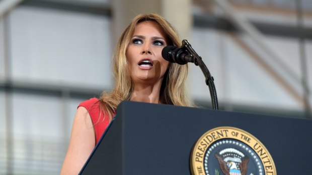 Melania Trump speaks at the "Make America Great Again Rally" in Florida on February 18, 2017.