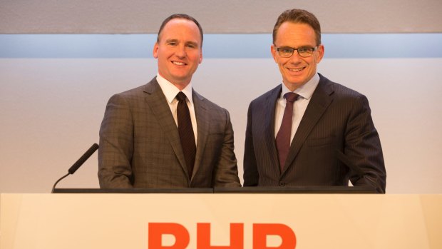 New BHP chairman Ken MacKenzie (left) and CEO Andrew Mackenzie.