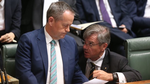 Opposition Leader Bill Shorten and Gary Gray during question time at Parliament House.