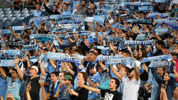 Away from the action: Sydney FC fans cheer on their team at ANZ Stadium.