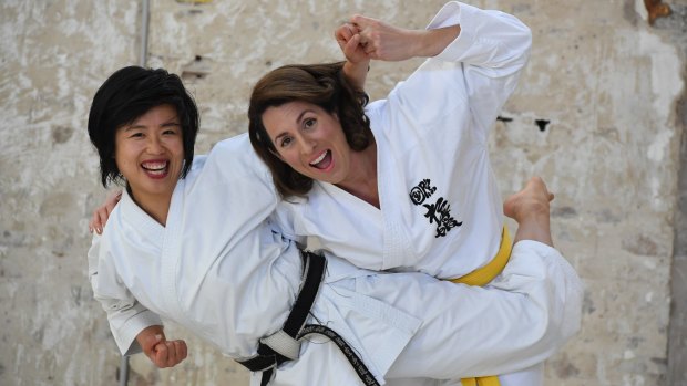 Playwright Lally Katz and her karate sensei  Natsuko Mineghishi. 