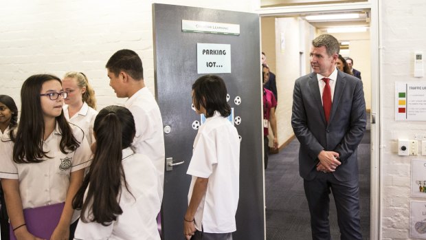 Premier Mike Baird at  Casula High School in March.