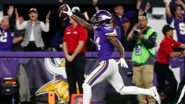Minnesota Vikings wide receiver Stefon Diggs runs in for a game-winning touchdown against the New Orleans Saints on Monday.