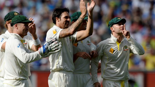 Mitchell Johnson scores some revenge as Australian players hush the Barmy Army after he dismissed Johnny Bairstow on Boxing Day, 2013.