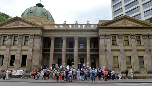 Protesters voiced their disapproval of the development at Customs House in January.