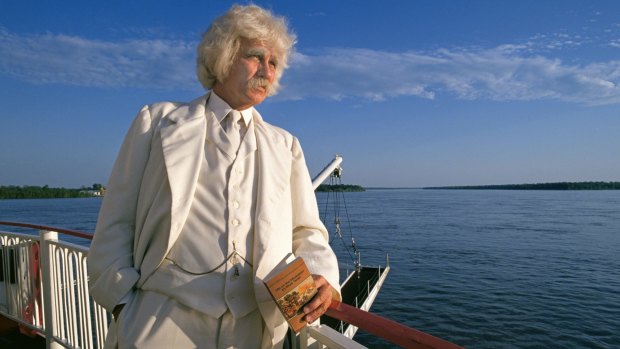 A Mark Twain impersonator on a Mississippi cruise with American Cruise Lines. 