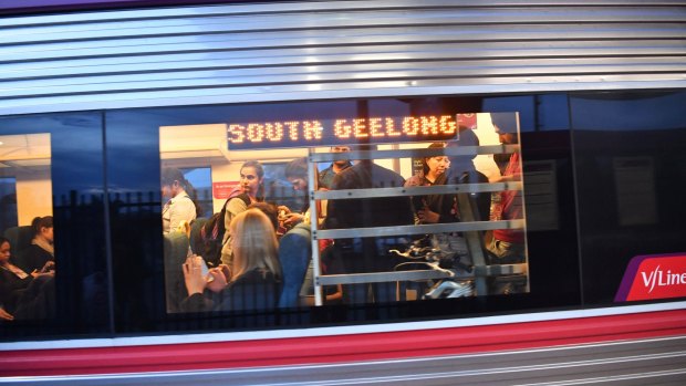Another crowded peak-hour V/Line train heads for Geelong. 