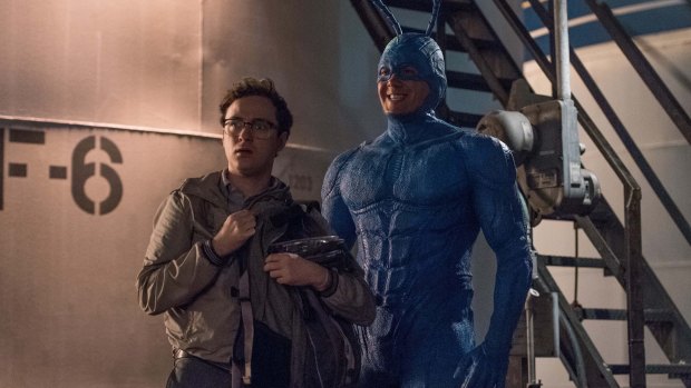 The Tick and his sidekick Arthur (played by Griffin Newman).

