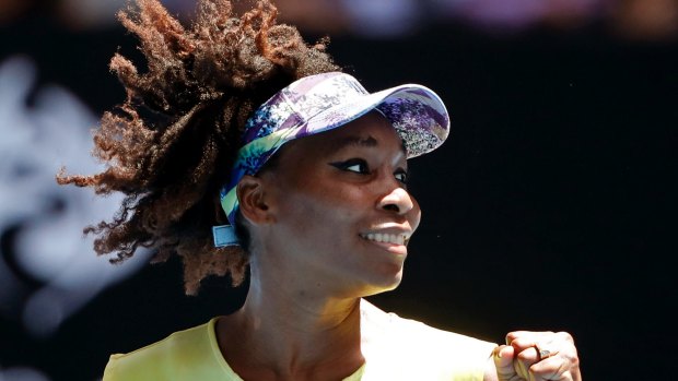 Venus Williams celebrates her win over Switzerland's Stefanie Voegele during their second round match at the Australian Open.