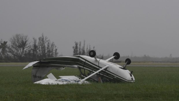 A plane was upturned at Bowen Airport.