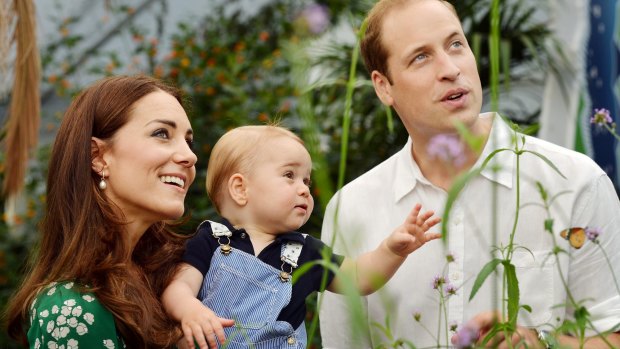 Catherine, Duchess of Cambridge with Prince George  and Prince William, Duke of Cambridge, at the Sensational Butterflies exhibition at the Natural History Museum in London.