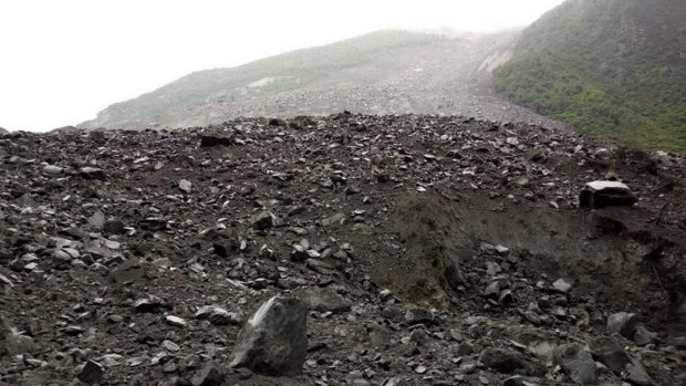 The accident site after a landslide in Xinmo Village of Maoxian County, Tibetan and Qiang Autonomous Prefecture, Sichuan Province. 