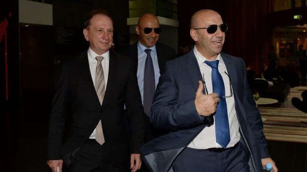 Moses Obeid and and Paul Obeid, right, leave the ICAC in April 2014.