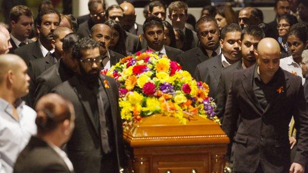 The funeral for Myuran Sukumaran in Sydney last year. 