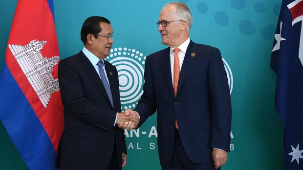 Prime Minister Malcolm Turnbull with Cambodian Prime Minister Hun Sen in Sydney last week.