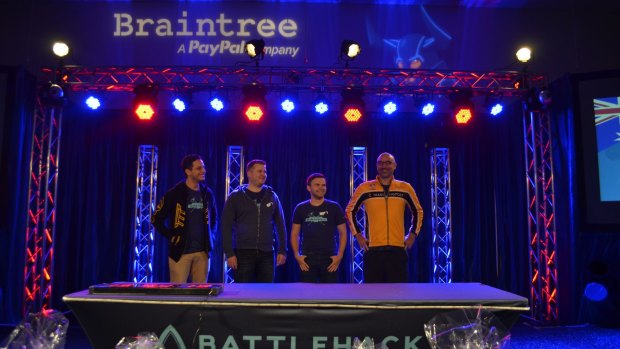 Team Melbourne on stage at the BattleHack World Finals.