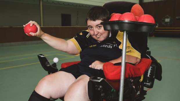 Corena Harrison, of Chifley,  has played boccia for 10 years, winning a New Zealand championship along the way. Note the genius use of a muffin tin to hold her boccia balls while she is competing.