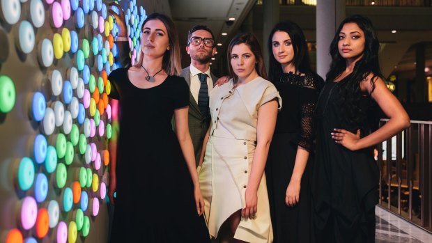 Models Tessa Mues, Lym Garratt, Nicola Button, Lauren Cribb, and Sadia Nabila modelling fashion from Fashfest at Canberra Centre stores.