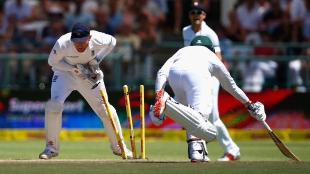More misery for South Africa as Jonny Bairstow runs Stiaan Van Syl out after the England declaration.