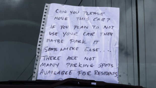 Parking mad: A lively written exchange unfolded between two neighbours on the windscreen of one vehicle.
