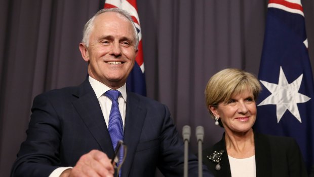 Prime Minister-designate Malcolm Turnbull and Deputy Leader Julie Bishop address the media at Parliament House in Canberra following Monday's Liberal leadership ballot.