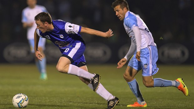 Olympic midfielder Robert Cattanach on the move against Sydney FC in the 2016 FFA Cup semi-final.