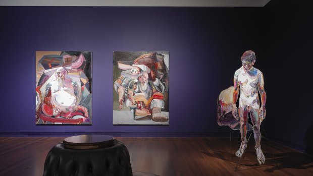 Installation view: Quilty featuring Pancreatitis (Kenny), The Last Supper (Bottom Feeder) and Farewell virginity by Ben Quilty at the Art Gallery of South Australia.