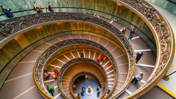 The modern Bramante Staircase in a museum in Vatican. It's not open on Sundays.