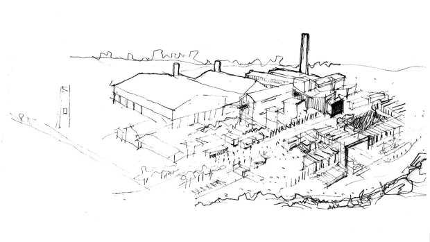 A sketch of Quarry Edge Lane, the proposed stage one revitalisation of the Canberra Brickworks.