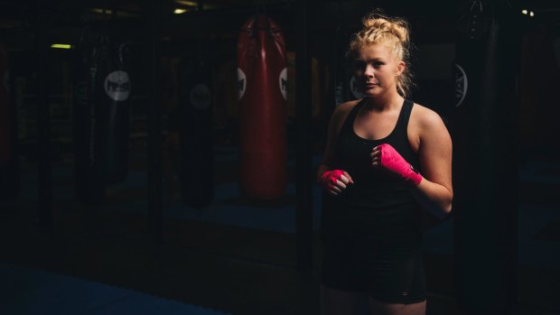 Kaiti Primrose training with Benjamin Reid. She is set to fight in her first boxing match in a charity fight to support muscular dystrophy.