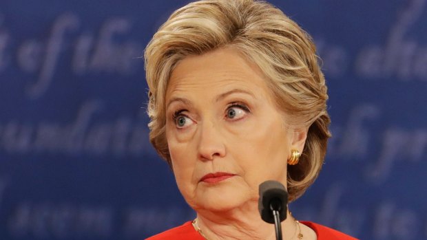 Clinton reacts during the debate. This is probably wrong too.