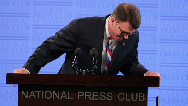 John Berry addresses the National Press Club of Australia in Canberra on Wednesday.
