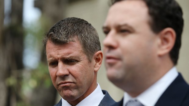 Premier Mike Baird with Police and Emergency Services Minister Stuart Ayres at Mount Druitt Police Station.