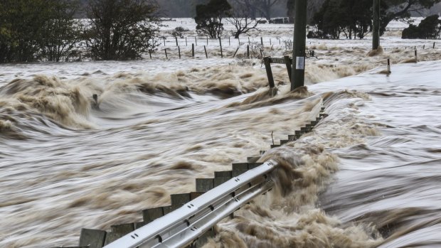 The Mersey River, near Latrobe in Tasmania, in severe flood.