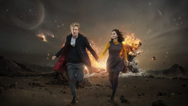 Peter Capaldi as the Doctor and Jenna Coleman as Clara in series nine of the 'new' <i>Doctor Who</i>.
