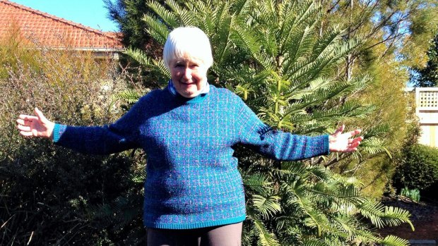 Elizabeth Compston lays claim to growing Canberra's widest wollemi pine.