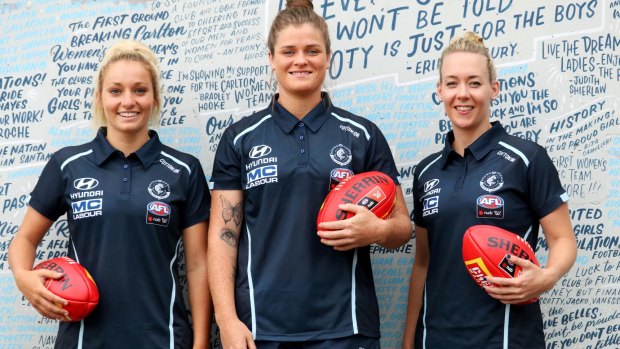 Carlton leaders, from left, Sarah Hosking, Brianna Davey and Lauren Arnell.