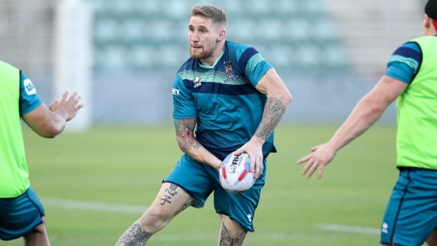 Intelligent: Wigan player Sam Tomkins trains at WIN stadium in Wollongong before the match against Hull.