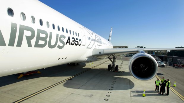 Airbus is planning to build a new 400-seat 'A350-8000' jetliner. The A350 XWB, pictured, at Sydney airport.