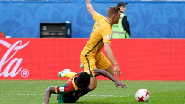 Big future: Alex Gersbach is fouled while playing for Australia in the Confederations Cup.