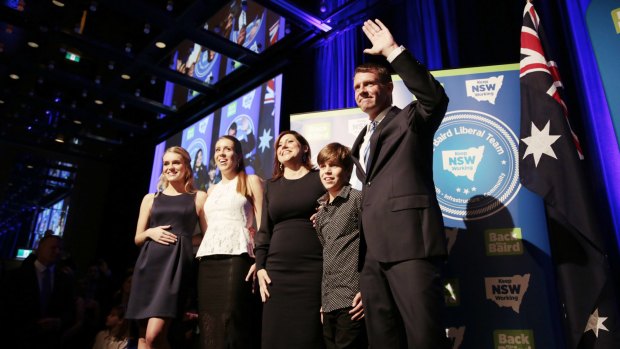 Mike Baird celebrates election victory with his family. 