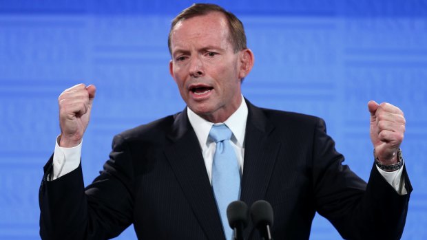 Under pressure: Tony Abbott addresses the National Press Club.