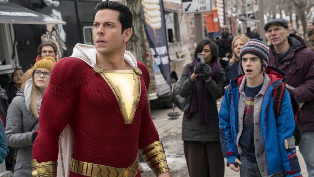 Zachary Levi (left) and Jack Dylan Grazer in a scene from Shazam!.