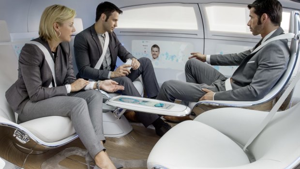 A glimpse into the future? The interior of the driverless Mercedes-Benz F015 concept car.