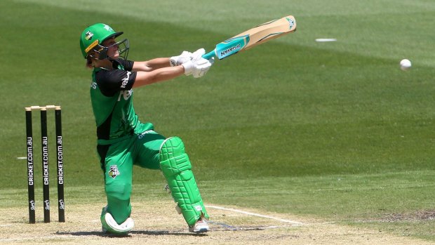 On song: Katie Mack gets one away on the leg side for Melbourne Stars.