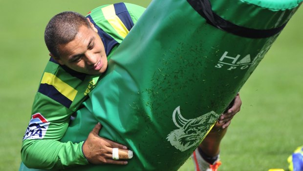 Sport.  Canberra Raiders player Josh Papalii at training at Raiders HQ in Bruce.  15 April 2015.  Canberra Times photo by Jeffrey Chan.