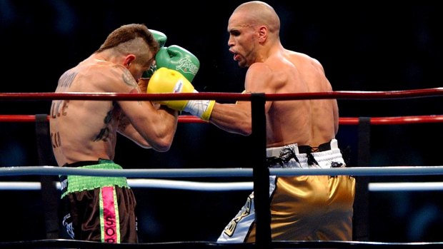 Green, left, and Anthony Mundine during a 2006 boxing match.