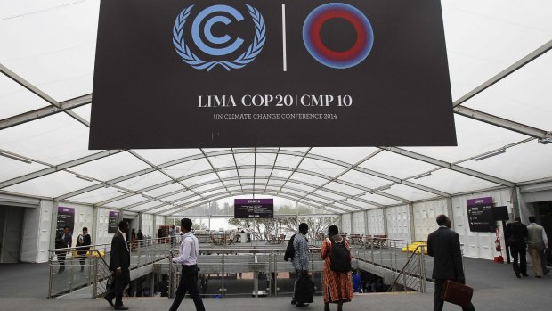 People attend the UN Climate Change Conference COP20 in Lima, Peru.